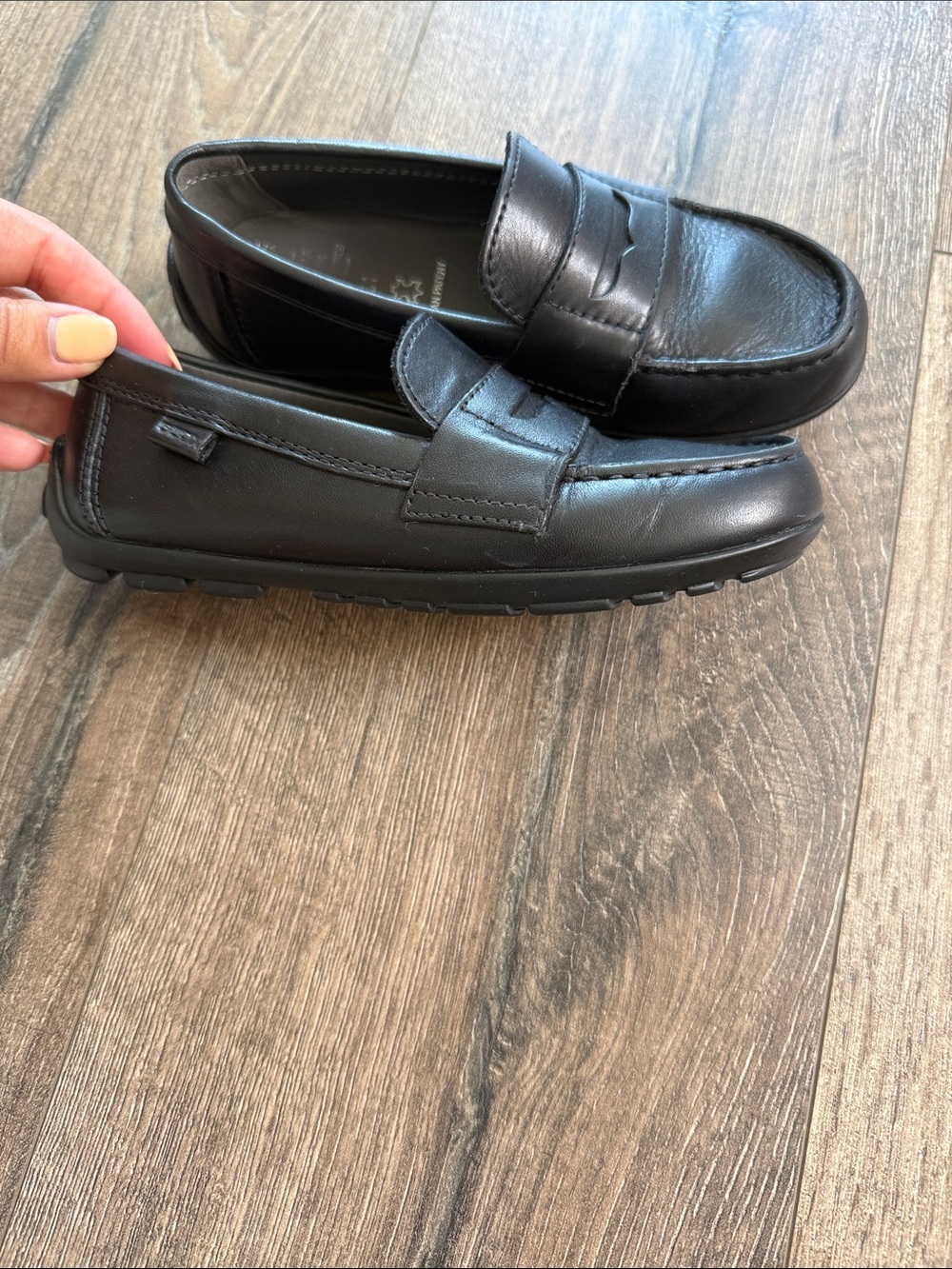 Geox Black Leather Loafers for kids
